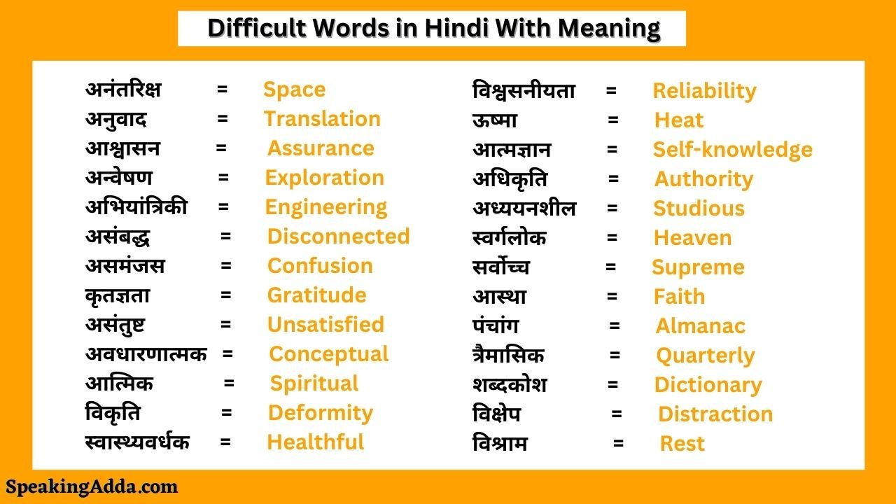 Difficult Words in Hindi